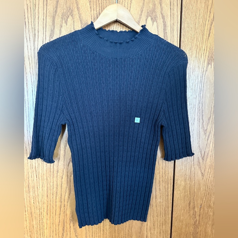 LOFT Ribbed Short Sleeve Mock Neck Sweater - Charcoal